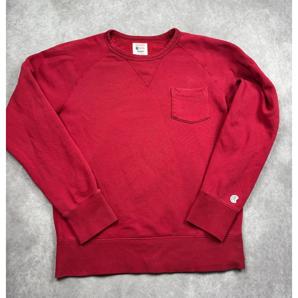 Champion x Todd Snyder Mens Red Pocket Sweatshirt Raglan Crewneck Medium AU3098